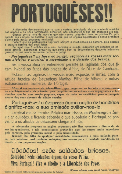 Cartaz sobre a participação de Portugal na Guerra