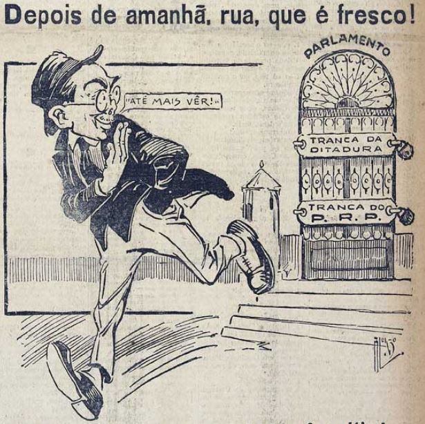 Pormenor da caricatura "Depois de amanhã, rua, que é fresco", alusiva ao encerramento do Parlamento, publicada nos Ridículos