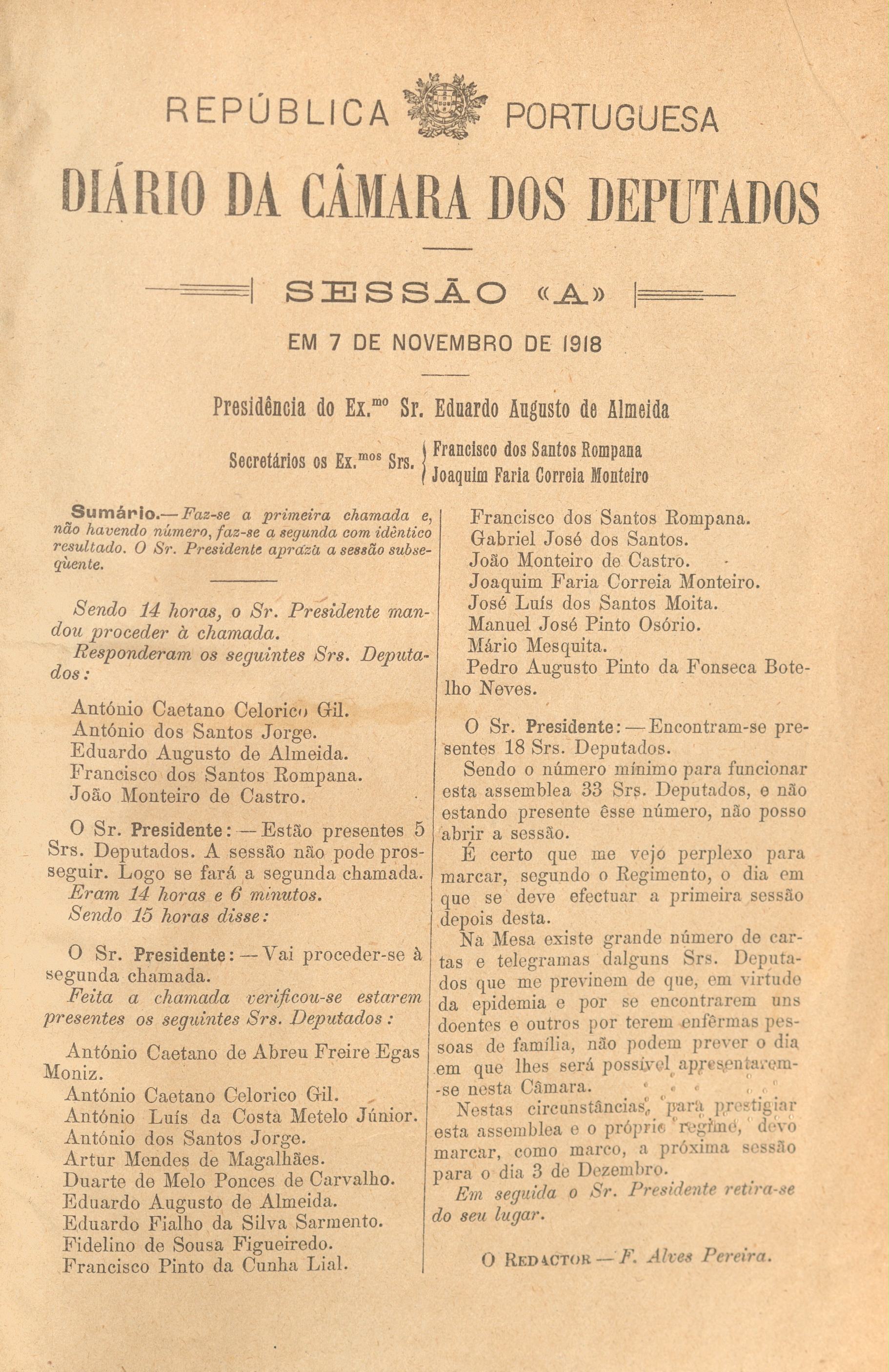 Sessão da Câmara dos Deputados de 7 de novembro de 1918