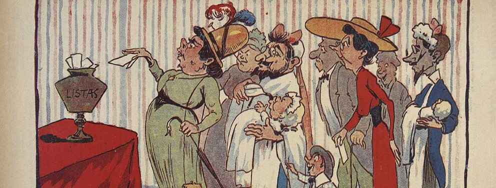 Caricatura sobre o voto das mulheres