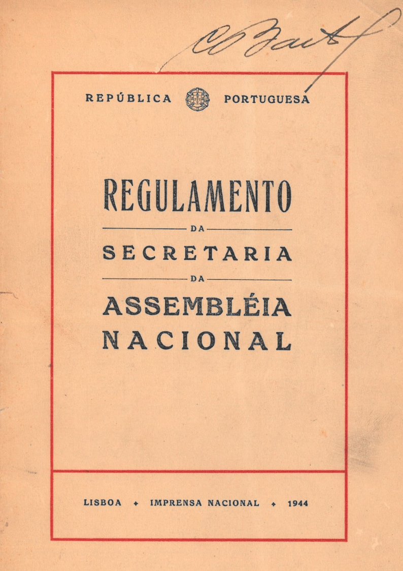 Capa do Regulamento da Secretaria da Assembleia Nacional, de 1944