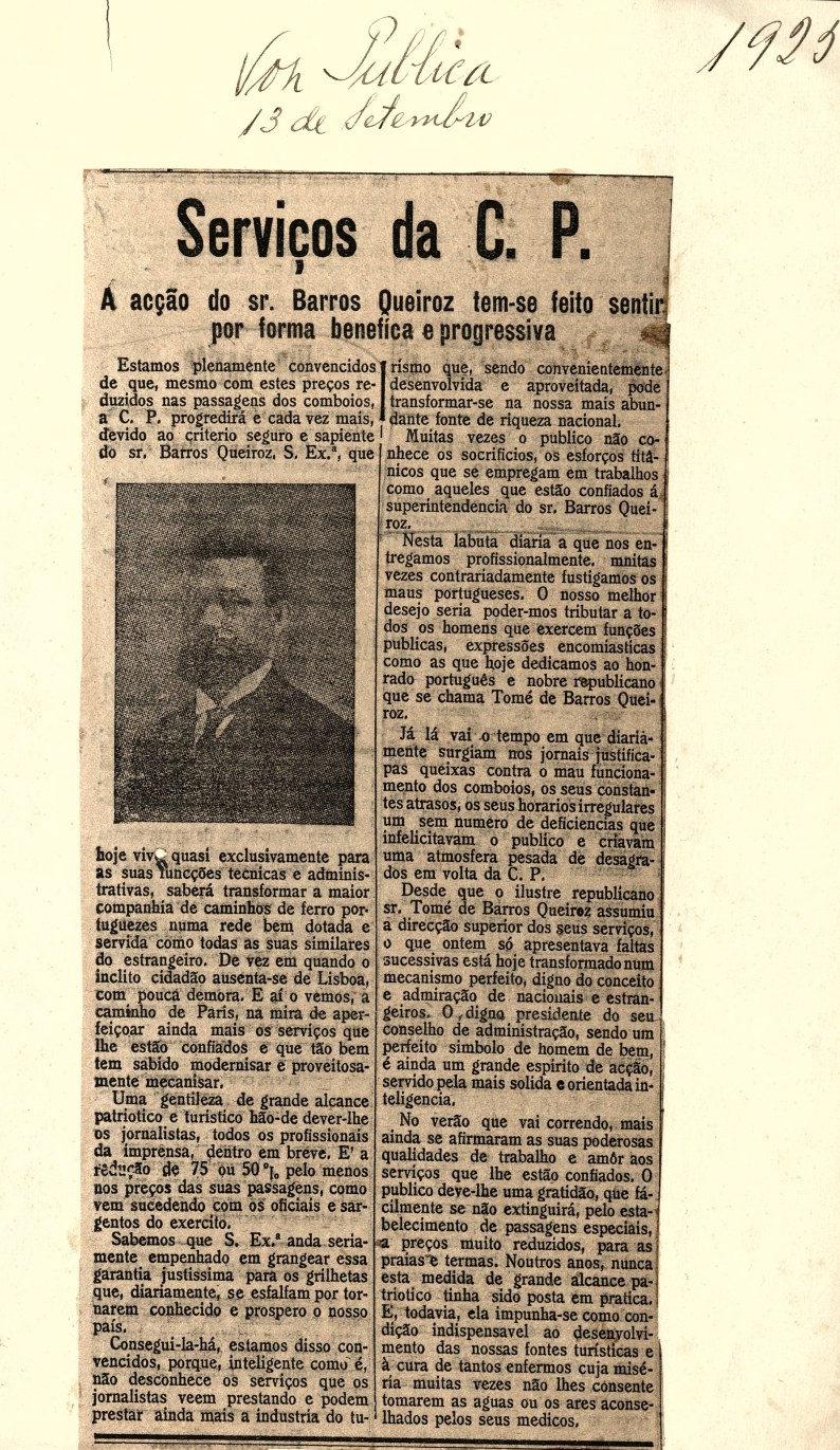 Recorte do jornal «A Voz Pública», de 13 de setembro de 1925 -