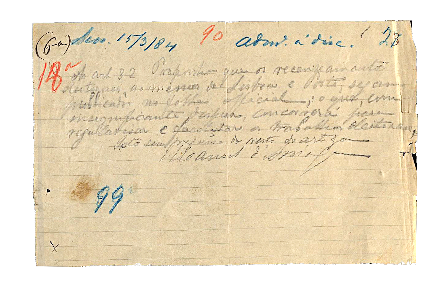 Proposta de alteração apresentada por Manuel de Arriaga, 1884 - AHP