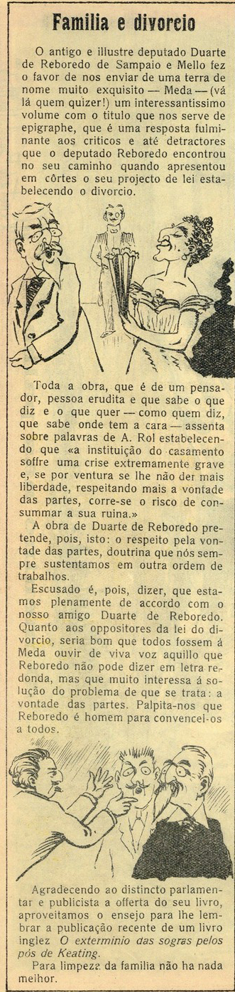 Sobre o livro do Deputado Reboredo de Sampaio e Mello que visa responder aos detratores da sua iniciativa sobre o divórcio