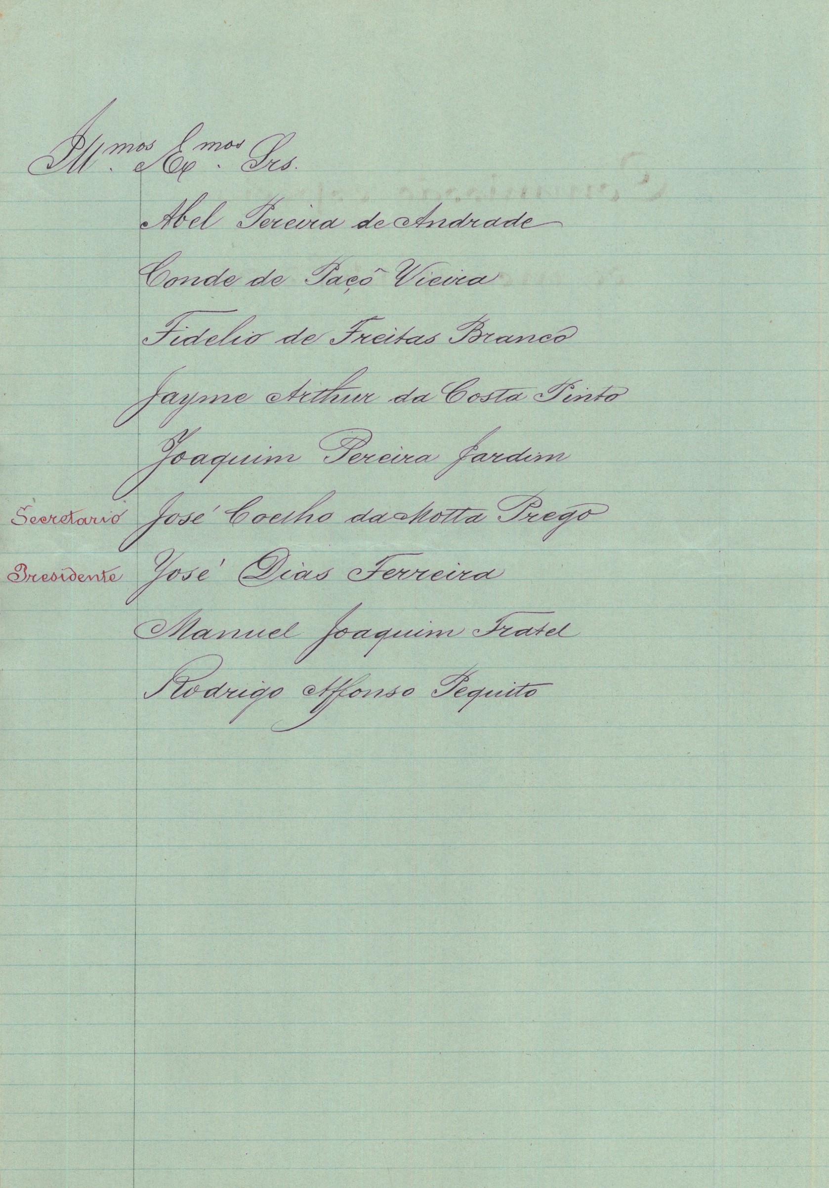 Relação de membros da Comissão e relação de documentos entrados na Comissão em 1901. Cota AHP: Secção I/II, cx. 656, mç. 583, doc. 47