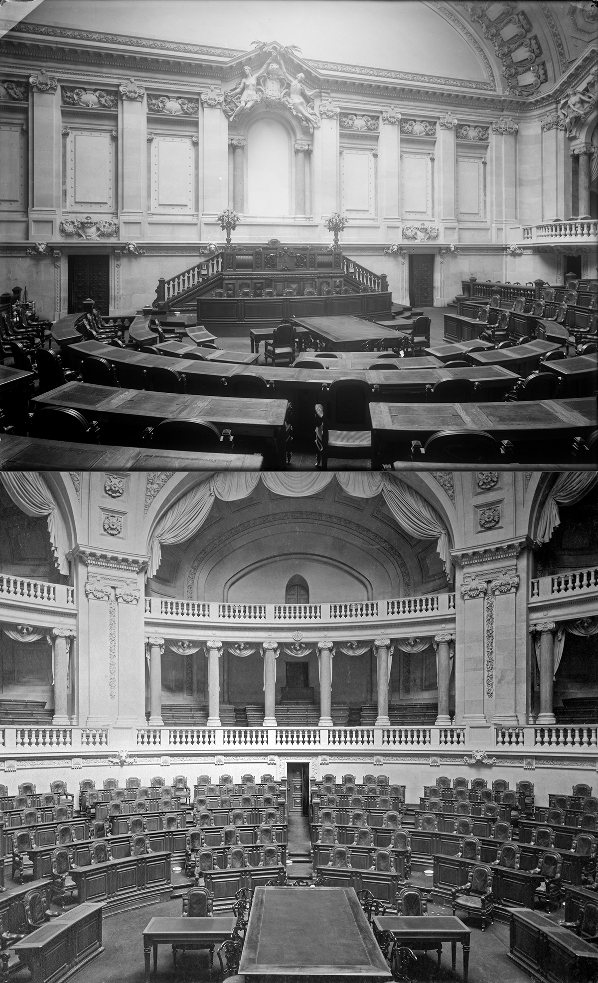 A Sala das Sessões em 1914, ainda sem a estátua da República e sem as estátuas nas galerias, fotografia de J. Fernandes, AF-AR.