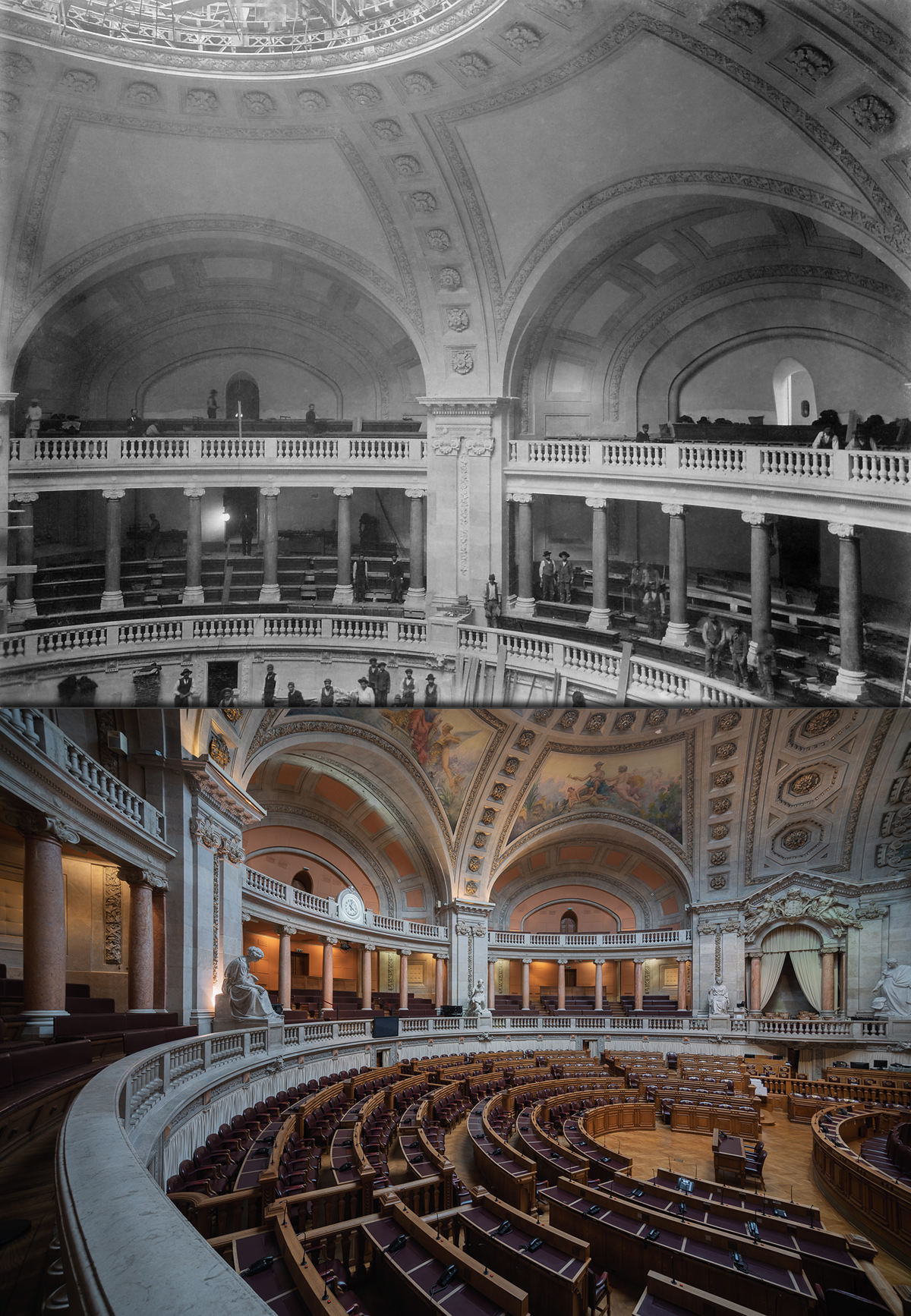 Galerias e teto em 1903 e 2018, AF-AR.
