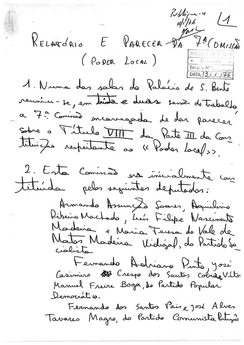 1.a Pág. Relatório e Parecer da 7.ª Comissão (Poder Local) 