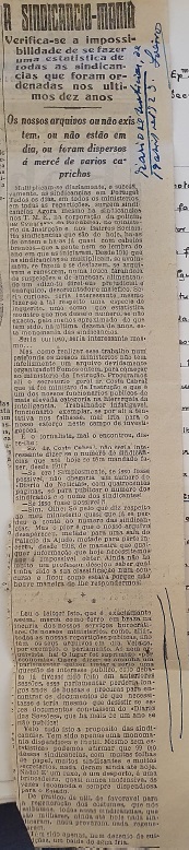 Notícia sobre o Estado dos Arquivos. 1923. Cota AHP: Secção XV, cx. 2, mç. 1.
