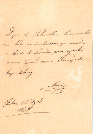 Carta de D. Maria II ao Duque de Palmela.
