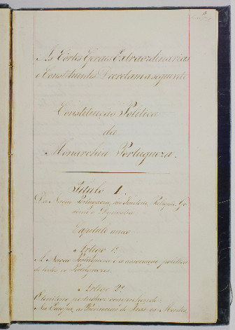 Primeira página da Constituição de 1838, com os primeiros 2 artigos do Título 1. 