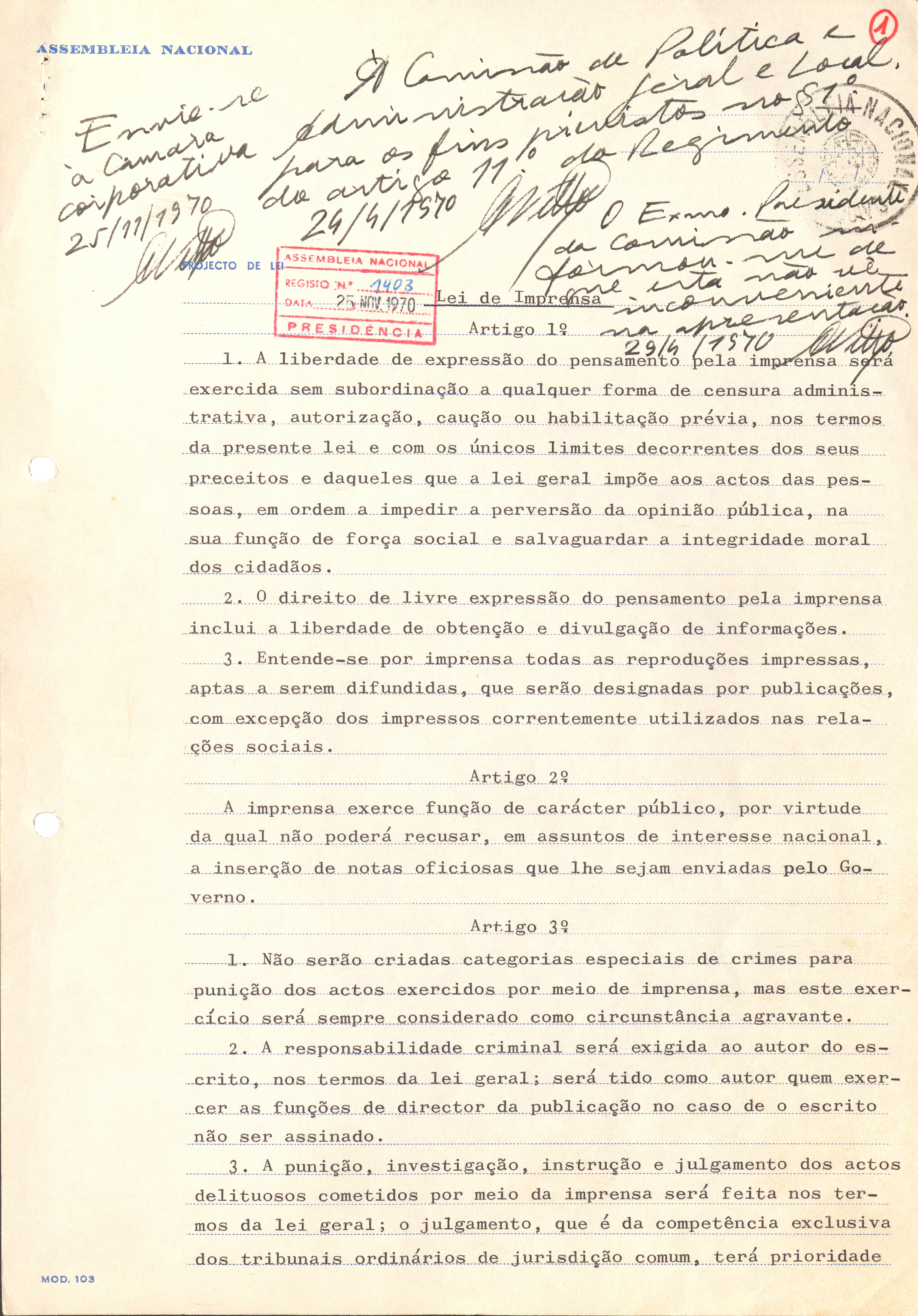 Projeto de Lei n.º 5/X