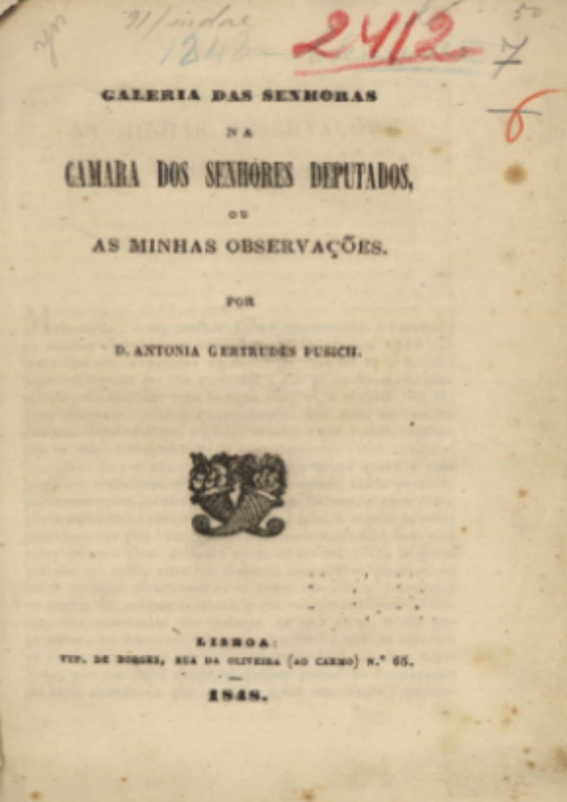 Galeria das Senhoras na Câmara dos Senhores Deputados, ou as minhas observações (1828)