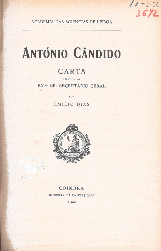 António Cândido : carta dirigida ao Ex.mo Sr. Secretário Geral