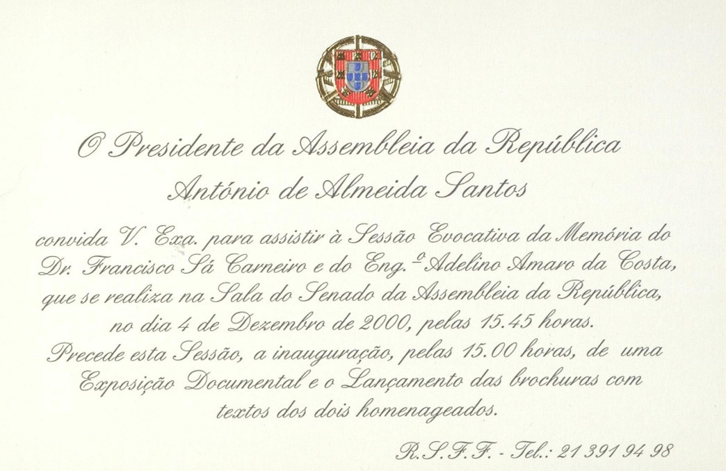 dedicatória à Biblioteca da Assembleia da República