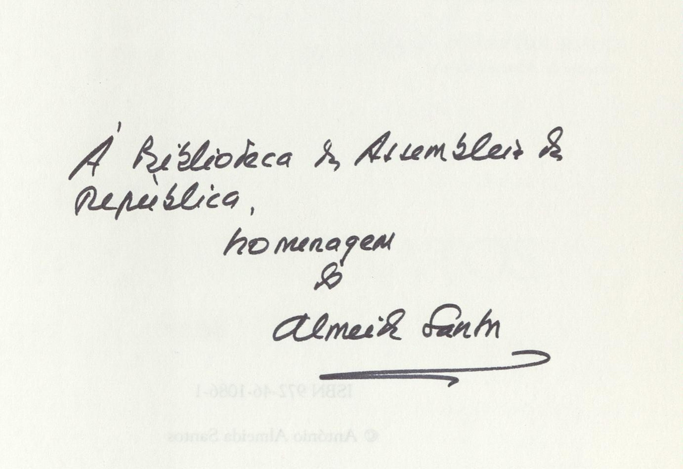 dedicatória à Biblioteca da Assembleia da República