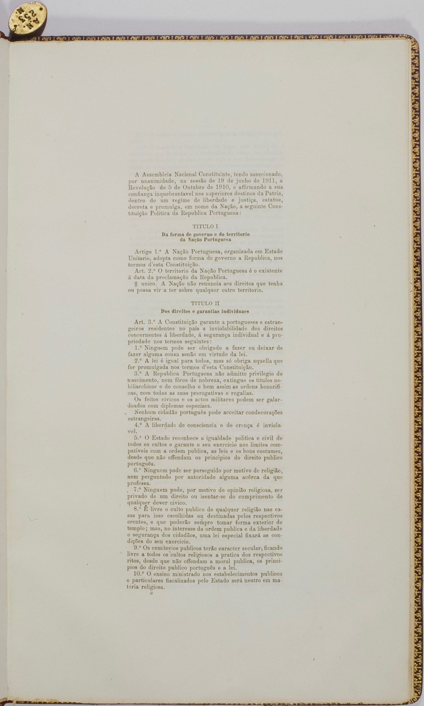 Primeira página da Constituição de 1911
