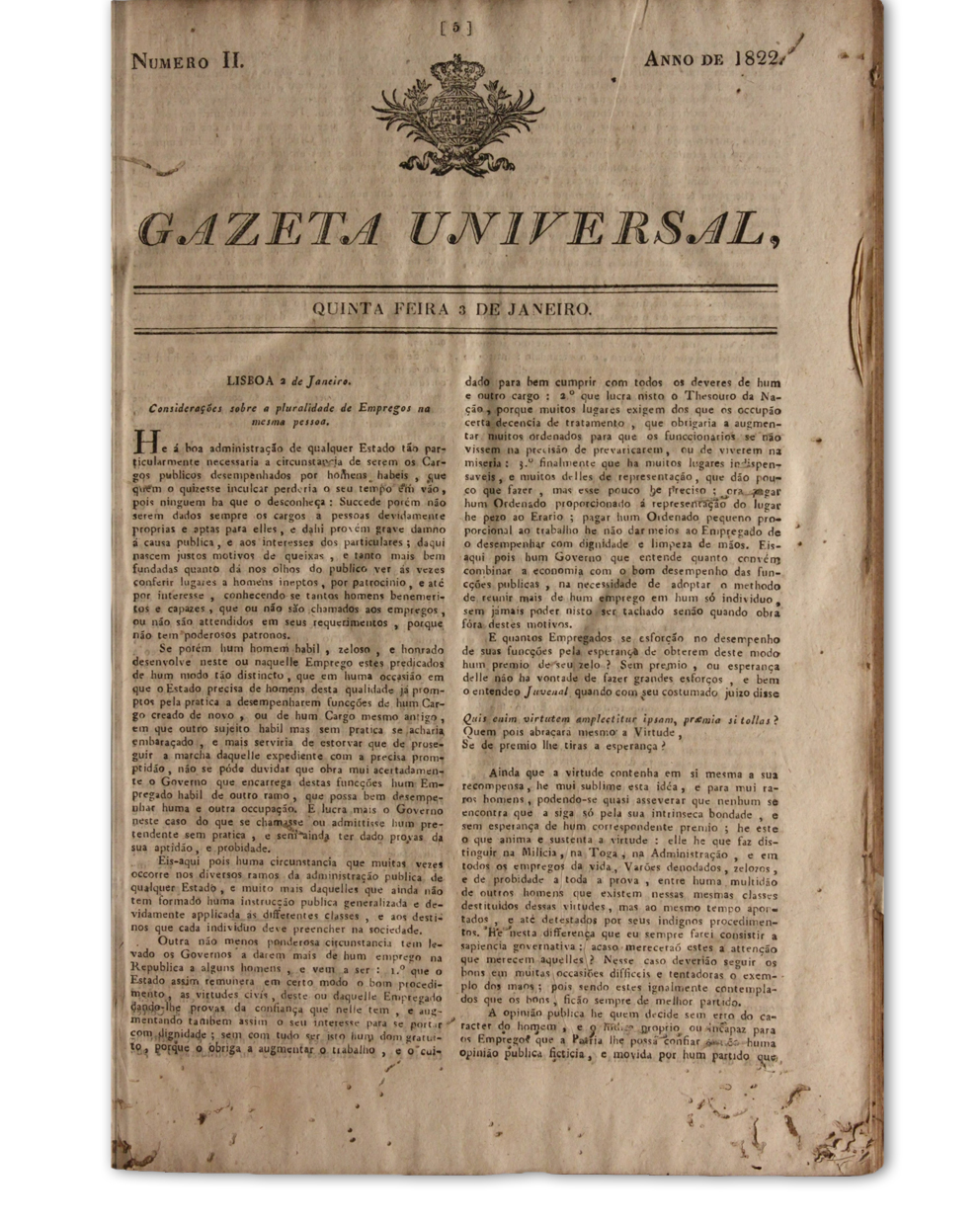 Gazeta universal. Lisboa : Imprensa Nacional, 1823. Cota: 12/1823