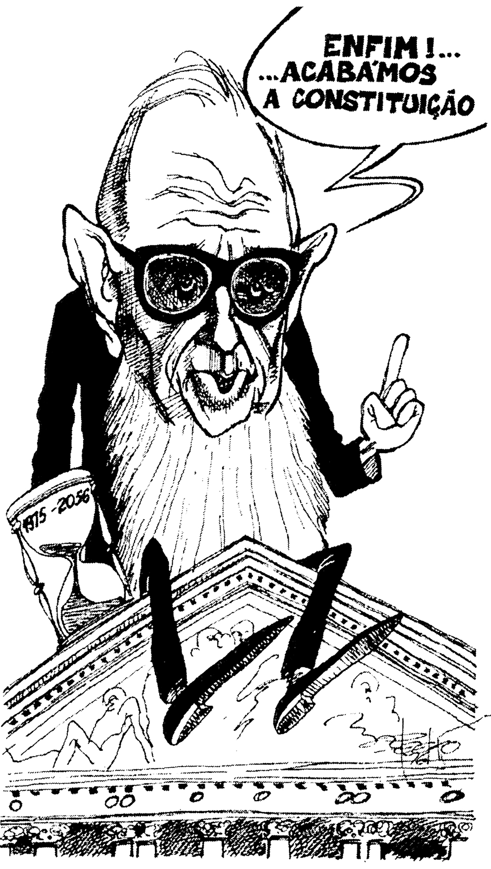 Caricatura de Henrique de Barros, "A Luta", 7 de janeiro de 1976, Biblioteca Nacional de Portugal.