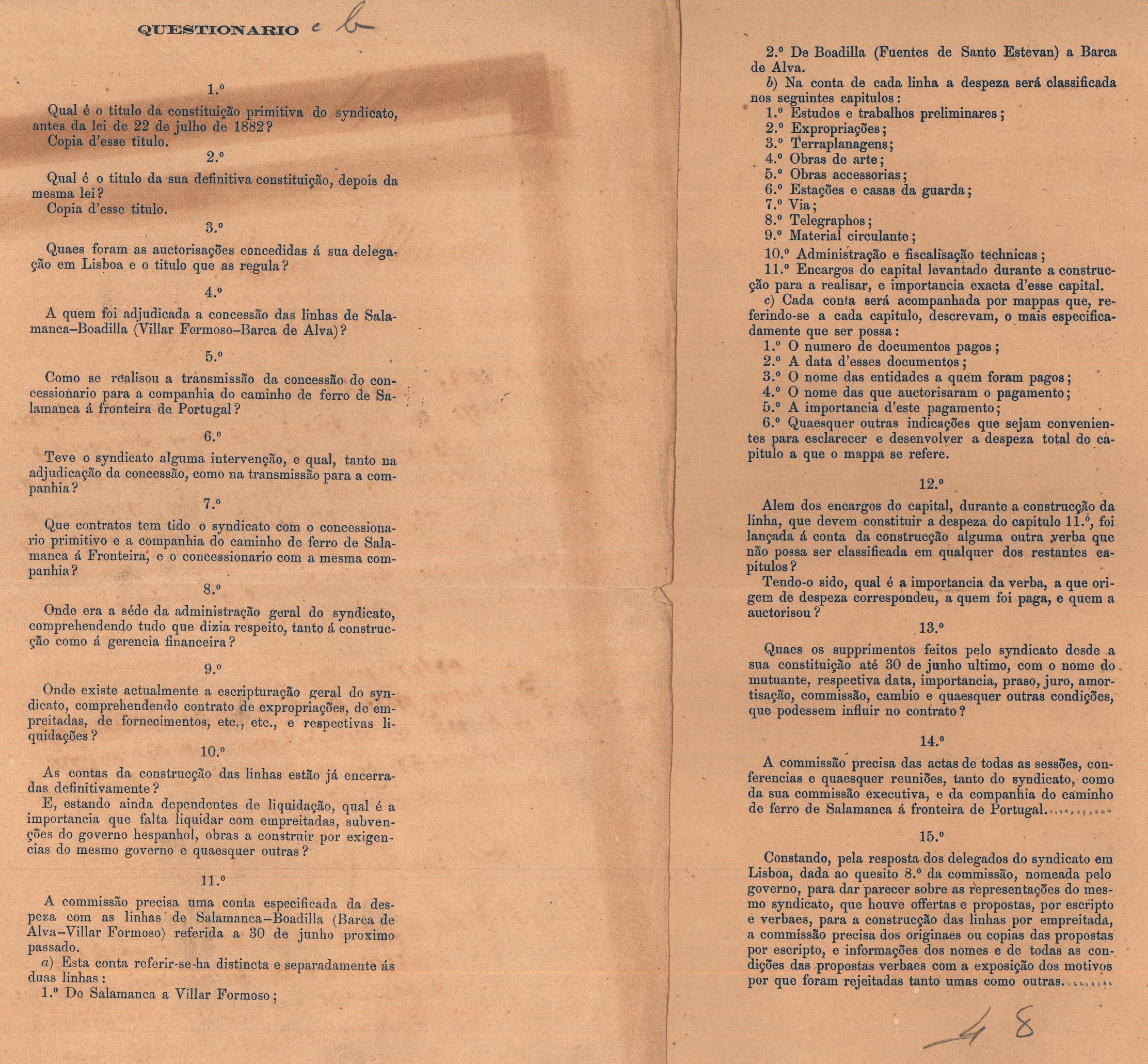Quesitos enviados pela Comissão. Cota AHP: Secção I/II, cx. 486, mç. 405, doc. 1
